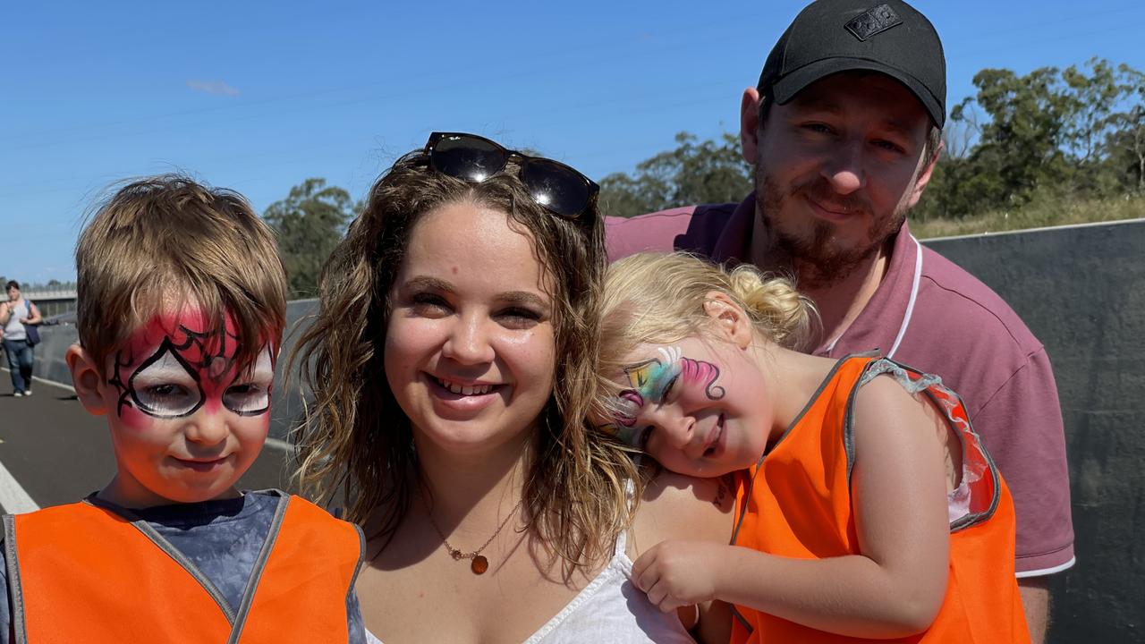 Spencer, Jess, Amelia, and Brad McCartin celebrate the impending opening of the Gympie Bypass at a community event on Saturday August 17, 2024.