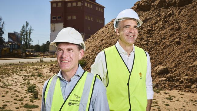 Housing and Urban Development Minister Nick Champion with Premier Peter Malinauskas in Thebarton, on the West End Brewery redevelopment site, in September, 2023. Picture: Matt Loxton