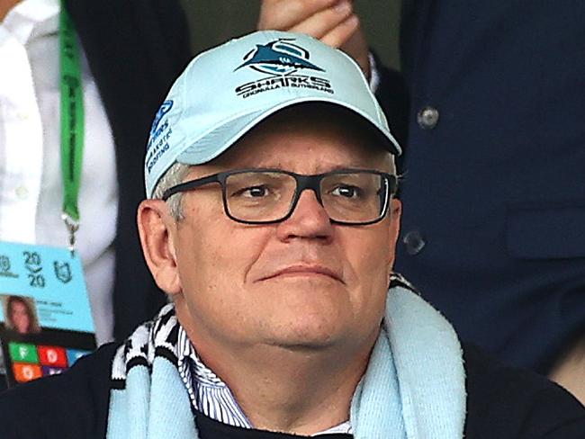 Australian Prime Minister Scott Morrison attending the NRL match between the Cronulla Sharks and Penrith Panthers at Kogarah Oval. Picture. Phil Hillyard