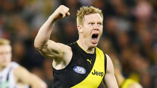 Jack Riewoldt goals during Collingwood’s preliminary final win over Richmond last season. Picture: Michael Dodge/AFL Media/Getty Images.