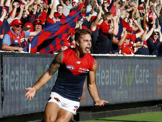 Ben Kennedy a goal in the Demons’ upset win. Picture: Wayne Ludbey