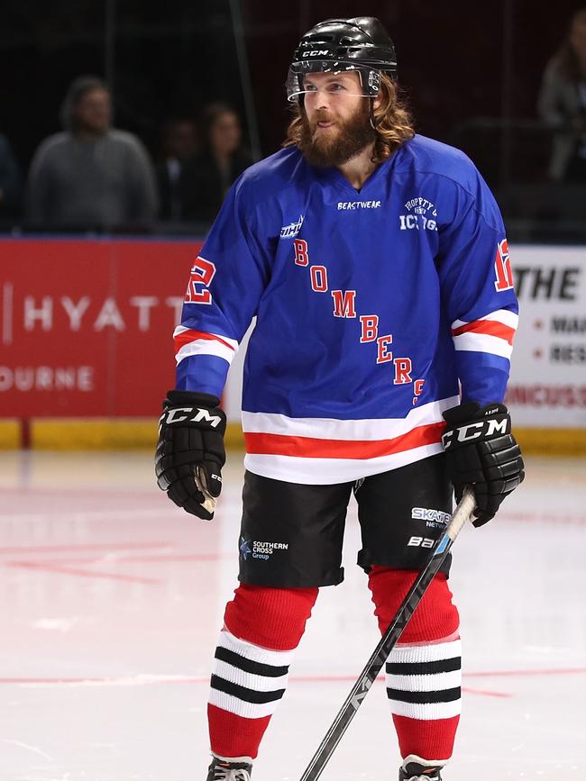 Former NRL star David Williams wearing a Warringah Bombers jersey in support of the Matt Clark Charity Shield match. Picture: Brendon Thorne