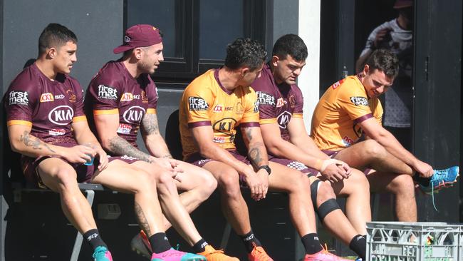 Broncos players at training at Red Hill.