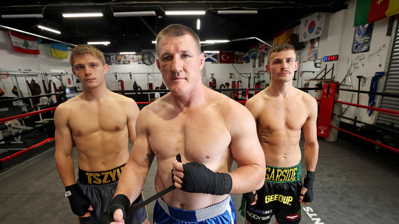 Paul Gallen (centre) headlines a monster card alongside Nikita Tszyu (left) and Harry Garside (right). Picture: Damian Shaw