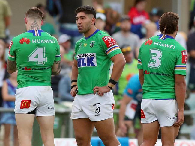 WAGGA WAGGA, AUSTRALIA - MAY 08: Emre Guler of the Raiders looks on after the loss during the round nine NRL match between the Canberra Raiders and the Newcastle Knights at , on May 08, 2021, in Wagga Wagga, Australia. (Photo by Kelly Defina/Getty Images)