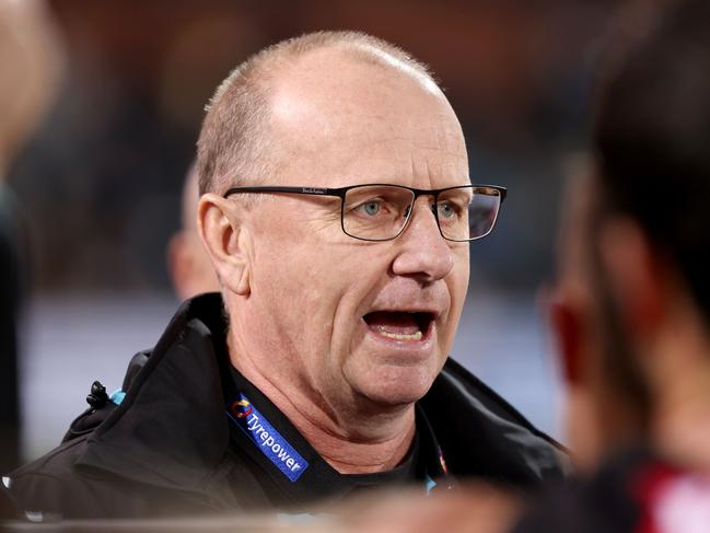 Hinkley has coached Port since 2013. (Photo by James Elsby/AFL Photos via Getty Images)