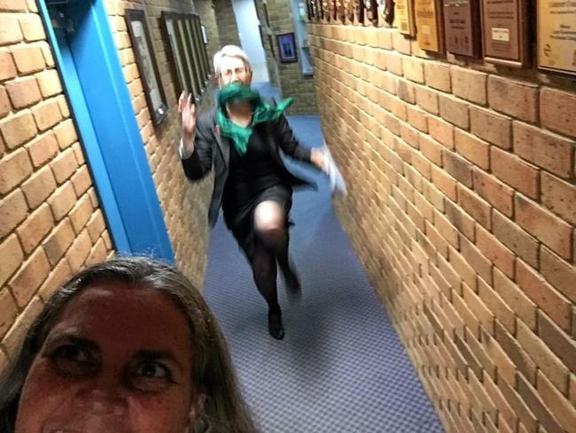 Jennny Dowell happily skips away from council chambers after a successful meetings, which have culminated many long-term goals. Picture: Vanessa Ekins Facebook