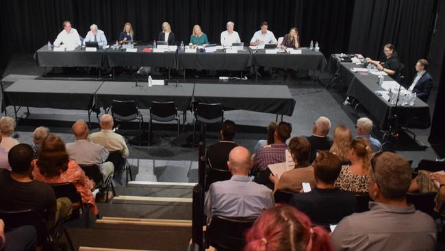 The panel and crowd at the Rockhampton hearing of the Youth Justice Reform Select Committee.