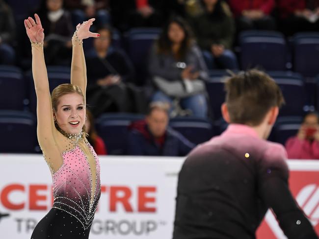 Katia Alexandrovskaya and Harley Windsor in action at the ISU Grand Prix of Figure Skating Skate Canada International at Place Bell in October, 2018. Picture: Getty Images