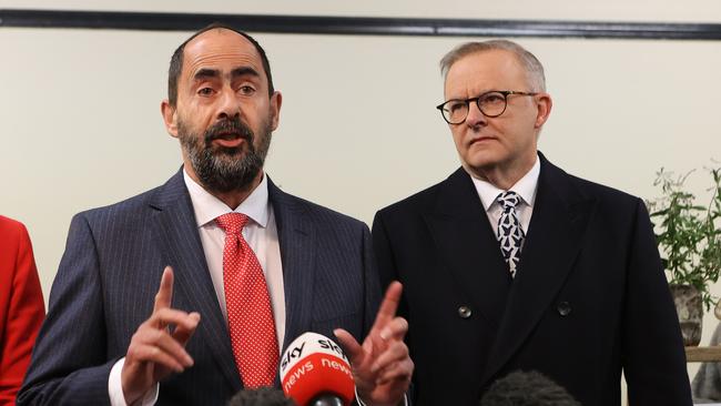 Labor Bass candidate Ross Hart and Labor leader Anthony Albanese. Picture: Liam Kidston