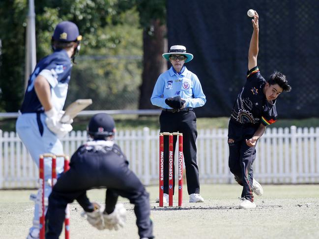 Penrith's Ekram Singh Bhambra bowling. Picture: John Appleyard