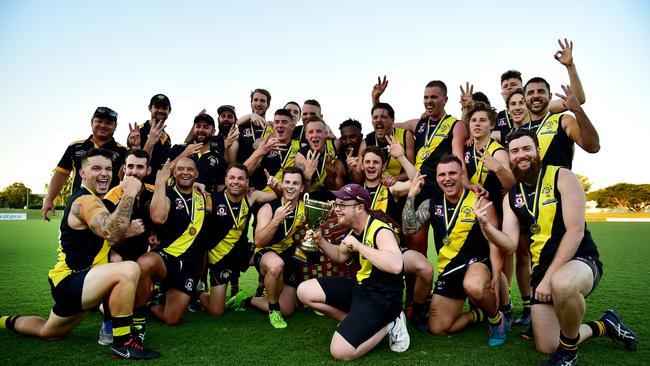 Hermit Park’s 2021 AFL Townsville Grand Final celebrations. Picture: Alix Sweeney