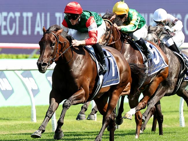 SYDNEY, AUSTRALIA - MARCH 01: James McDonald riding Amelia's Jewel win Race 6 Proven Thoroughbreds Guy Walter Stakes during Sydney Racing at Royal Randwick Racecourse on March 01, 2025 in Sydney, Australia. (Photo by Jeremy Ng/Getty Images)