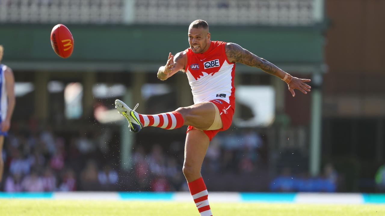 Lance Franklin will miss the next couple of weeks after breaking a finger on Saturday. Picture: Getty Images