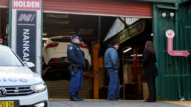 Police at the scene where boneswere located at a business in Cromer on Sydney’s northern beaches. Picture: Nikki Short