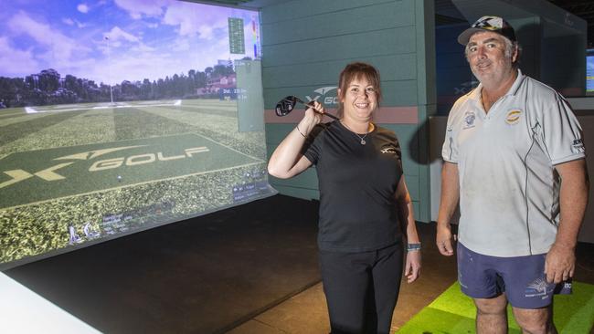 Julia Trask, food and beverage attendant and owner Justin Garvie. X Golf Toowoomba opens. Picture: Nev Madsen.