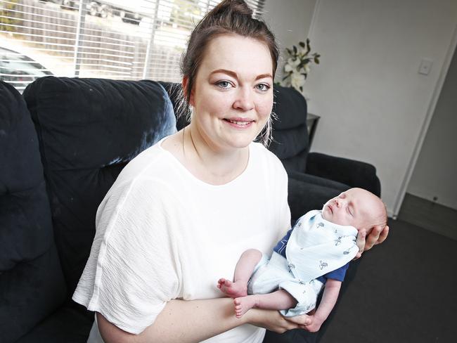 Jennifer Parremore with 17 day old son Samuel Clark of Warrane. . Picture: Zak Simmonds