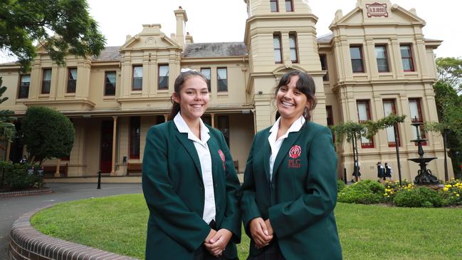 Allira Hammond Purcell, left, and Stephanie Pholi at Presbyterian Ladies College in Sydney. Picture: John Feder