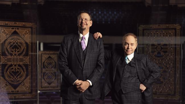 Penn &amp; Teller in 2019, on a film set while recording for online education platform MasterClass. Picture: MasterClass / supplied