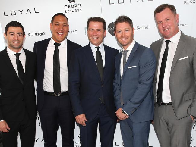 Anthony Minichiello, Geoff Huegill, Karl Stefanovic, Michael Clarke and Anthony Bell. Picture: Richard Dobson