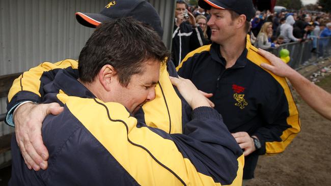 Hayden Stanton is overcome with emotion as the final siren sounds on the 2010 Division 2 grand final.