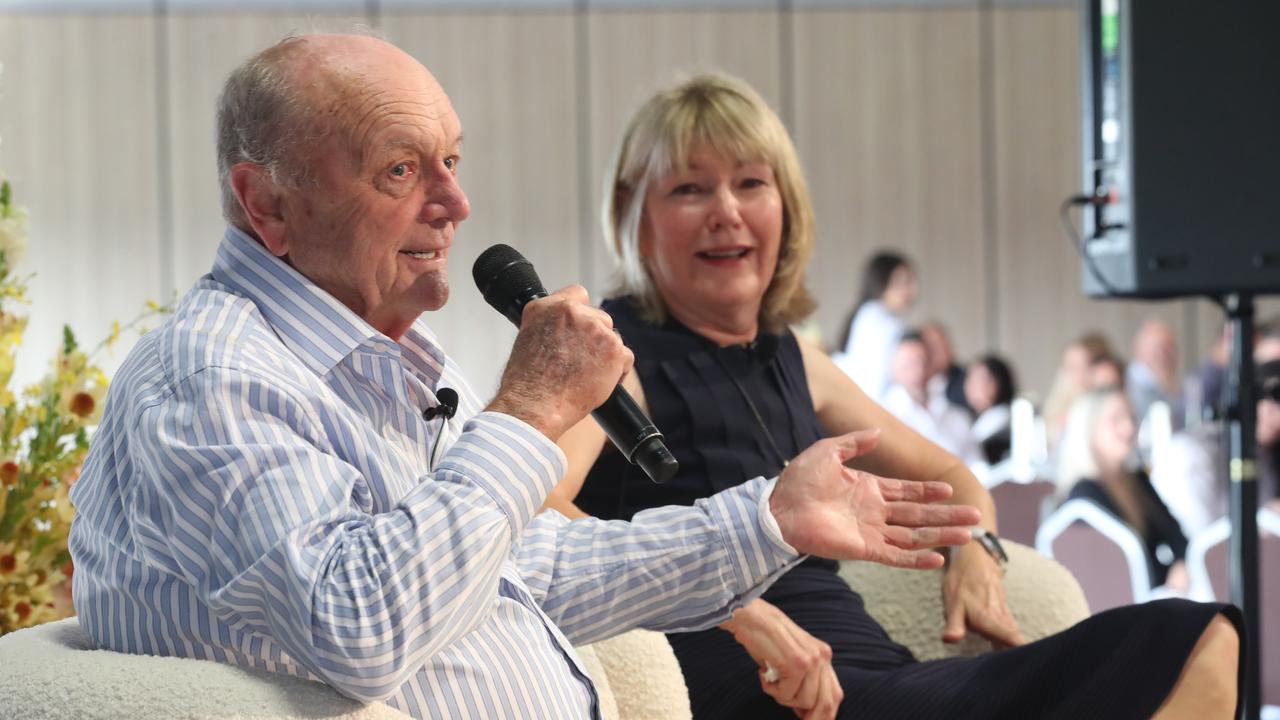Harvey Norman founder Gerry Harvey and CEO Katie Page. Mr Harvey would love to abolish Black Friday sales if he could, but his chain will participate in the promotion as customers love it. Picture: Glenn Hampson.