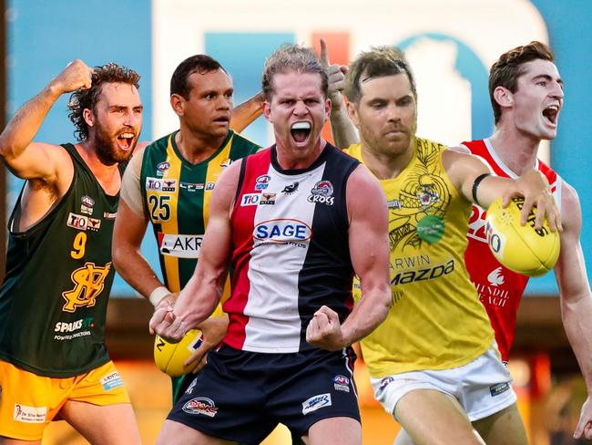 Dylan Landt, Steven Motlop, Jed Anderson, Brodie Filo and Scott Carlin in the 2023-24 NTFL season. Picture: AFLNT Media