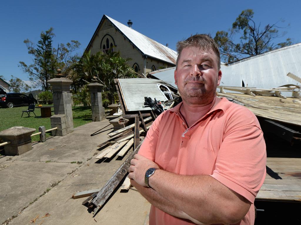 Anthony White lost of of the "Three Churches" which is now a pile of twisted metal and shattered timber, to Tropical Cyclone Marcia. Photo: Chris Ison / Allan Reinikka / The Morning Bulletin