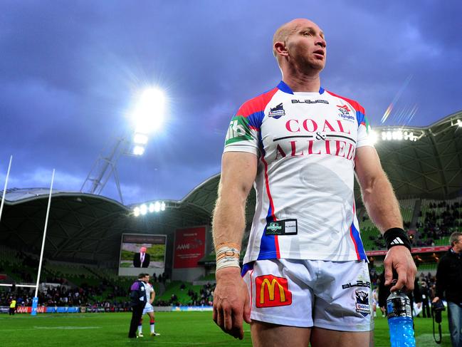 NRL. Qualifying Final. Melbourne Storm v Newcastle Knights. AAMI Park. Adam MacDougall walks off after his last game