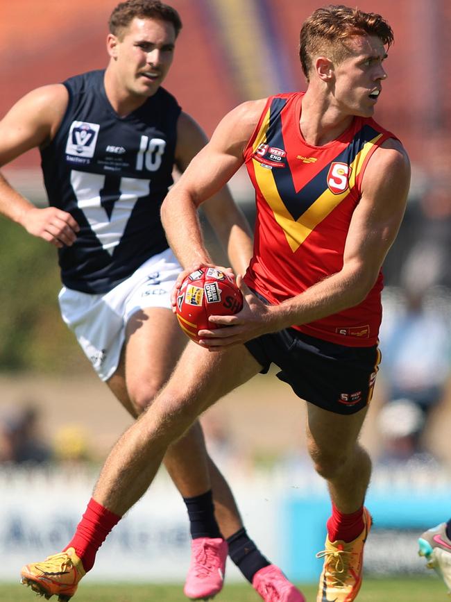 South Australia’s Jez McLennan in action against the VFL at Glenelg Oval last season. Picture: Maya Thompson/AFL Photos/via Getty Images